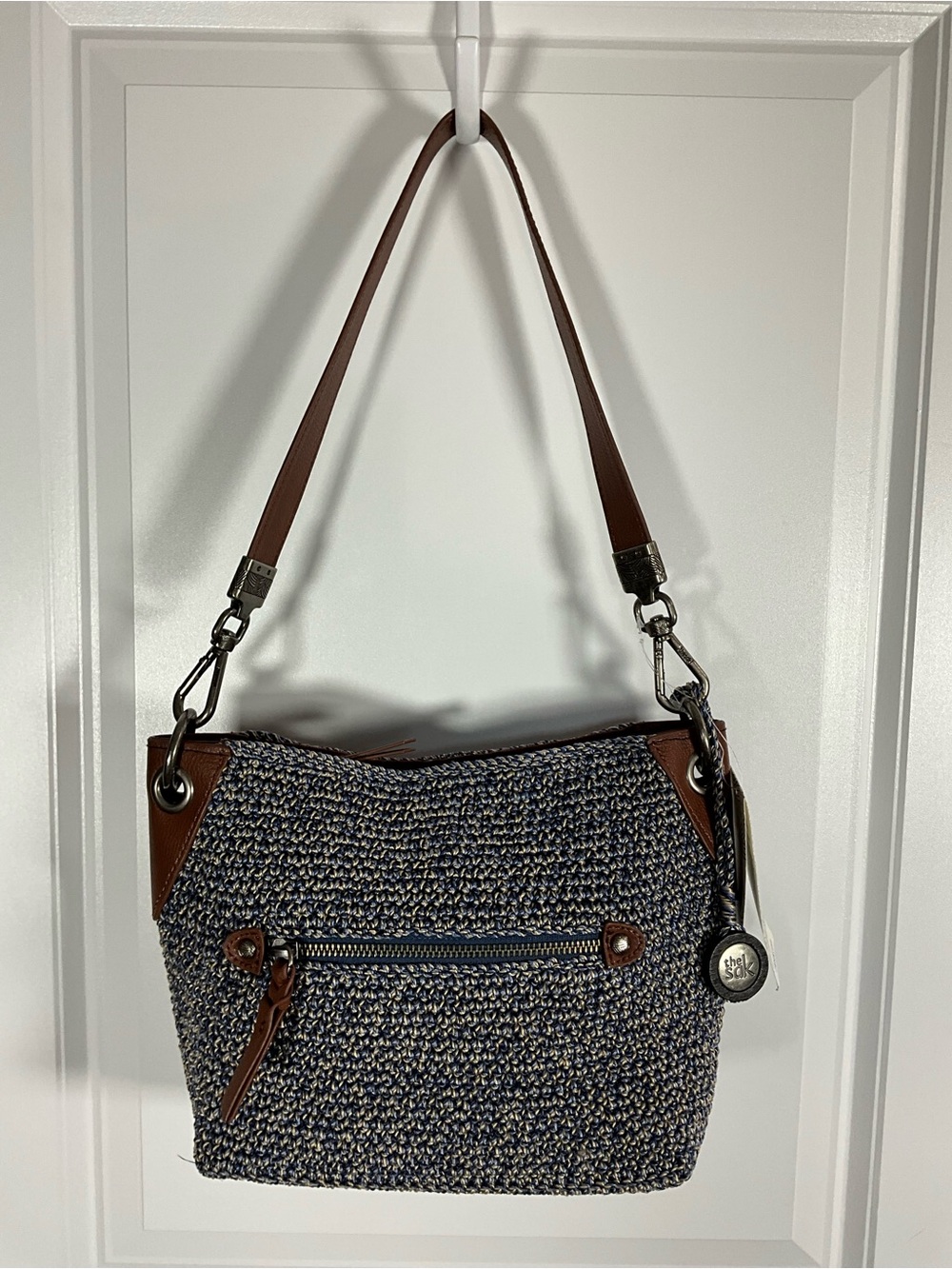 The Sak Indio Crochet Shoulder Bag Denim Static Blue NWT Boho Handbag